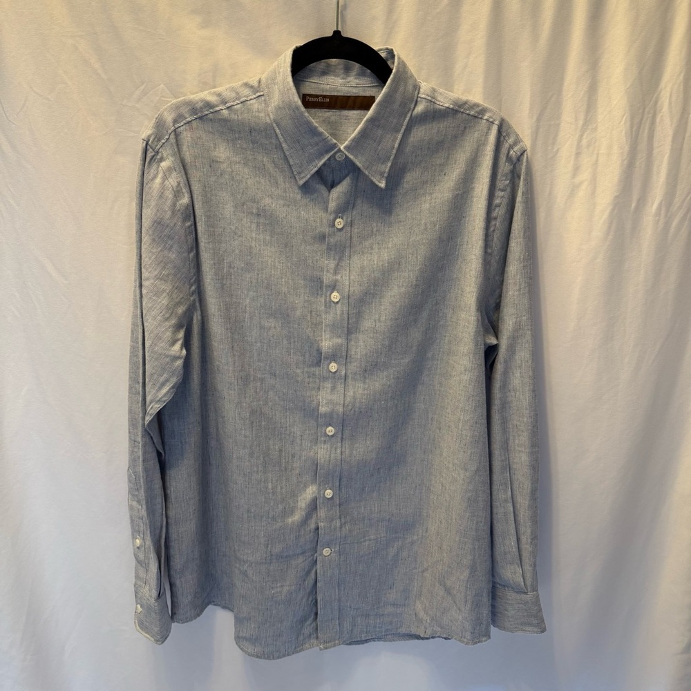 Perry Ellis Linen/Cotton M Blend Button Down Shirt Lagenlook Classic Vacation